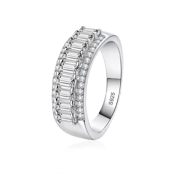 NeeTim – bague en Moissanite pour femmes, coupe émeraude, D VVS1, bandes d'éternité scintillantes po