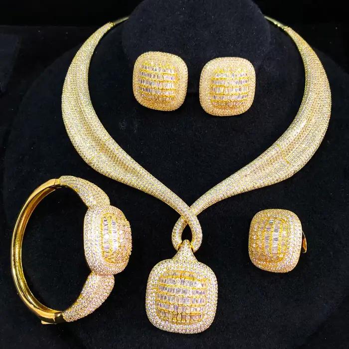 Missvikki luxe dubaï ensemble de bijoux de mariée 4 pièces collier carré bracelet boucles d'oreilles