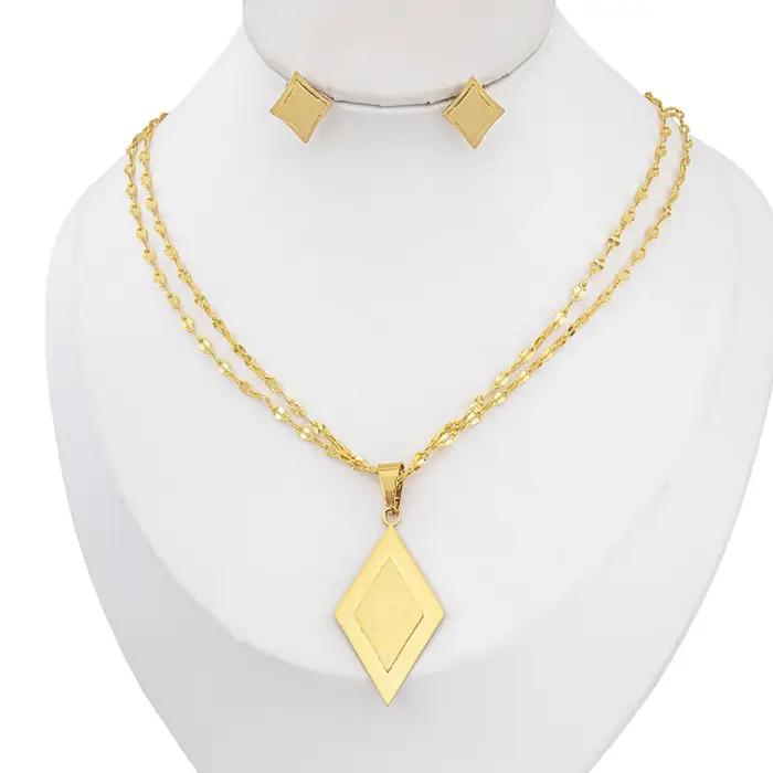 Ensemble de bijoux en forme de losange, collier pendentif, boucles d'oreilles clous, accessoires de mode géométriques italiens, cadeaux pour femmes et amies