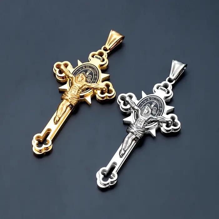 Collier pendentif croix dorée gothique classique pour hommes et femmes