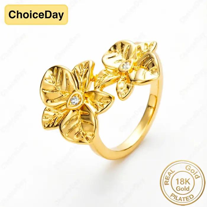 Bague Fleur Exquise Plaqué Or 18K pour Femme - Bijou Élégant et Stylé pour Fiançailles et Cadeau de Fête