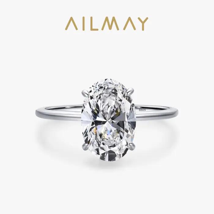 Ailmay – bague de mariage 3CT en argent Sterling 925, bagues de fiançailles ovales en zircone transp