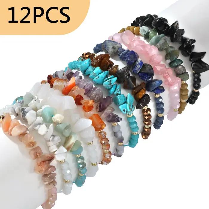Ensemble de bracelets extensibles tissés en pierre naturelle irrégulière