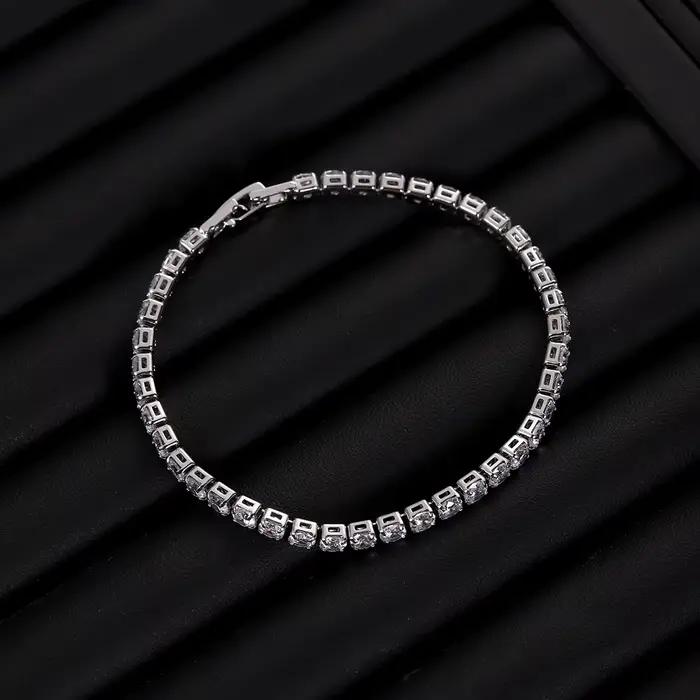 Luxe Hiphop glacé 4mm cubique zircone cristal Tennis Bracelets pour femme hommes couleur or argent
