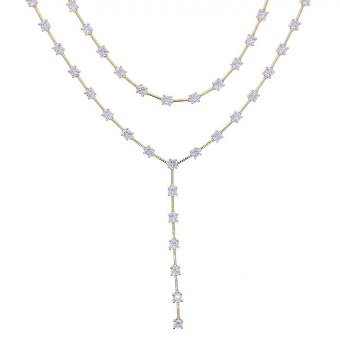 Nouveau Design de mode géométrie Bling ovale CZ collier ras du cou Lariat longue barre larme Y forme