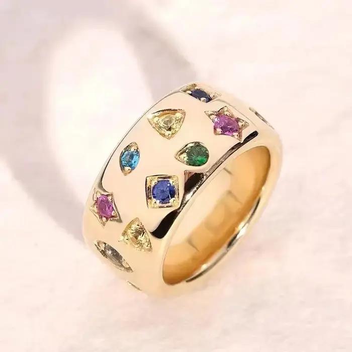 Bagues classiques irrégulières à Double rangée avec incrustation de diamants de couleur