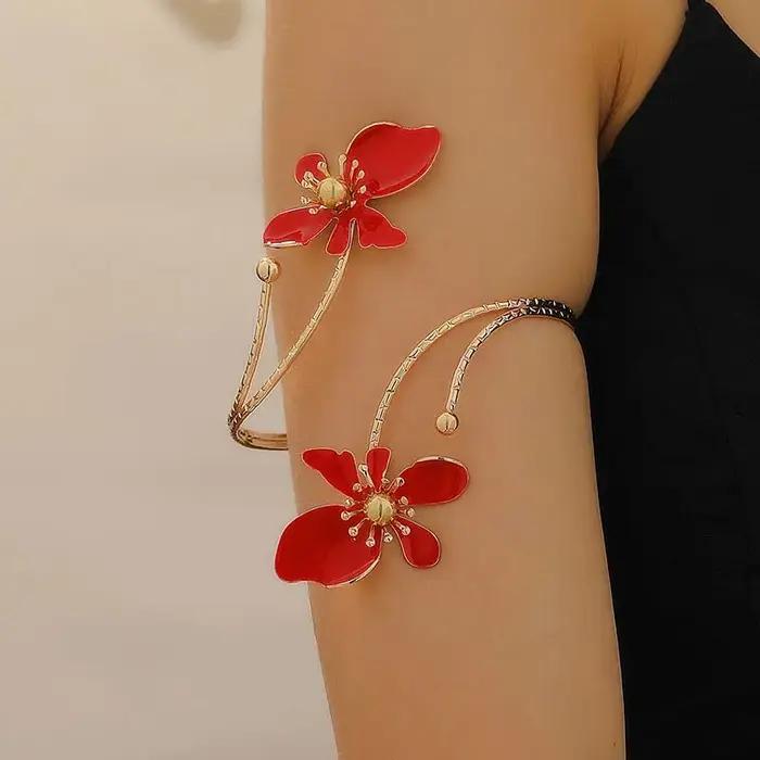 Bracelet Manchette Floral Rouge Élégant Tendance Femmes Personnalité Occasions Spéciales Fête