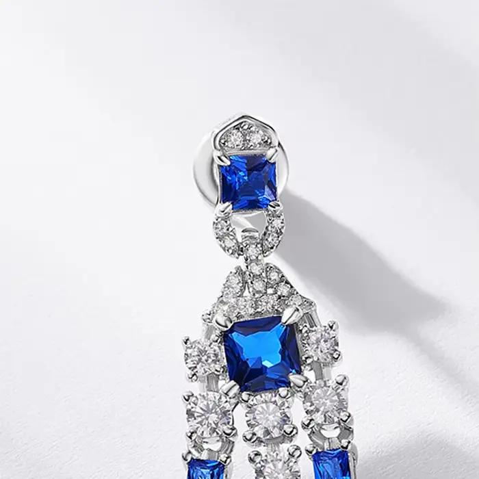 ALLNOEL-Boucles d'oreilles pendantes en argent regardé 925 pour femme, pompon en forme de main de spinelle bleue, cadeau de luxe, bijoux Boho, fête de mariage