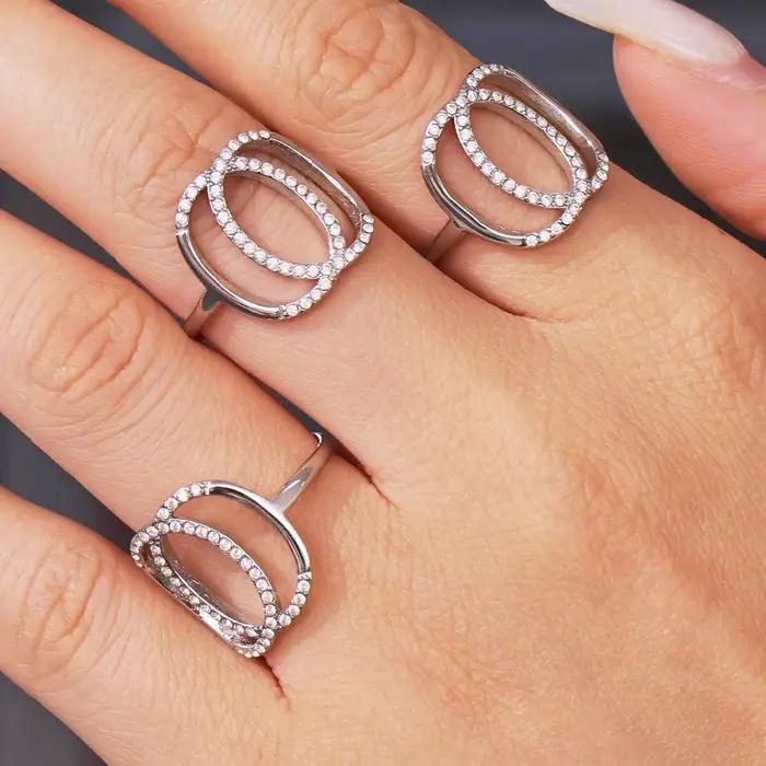 Double bague en argent doré et Zircon creux pour femmes