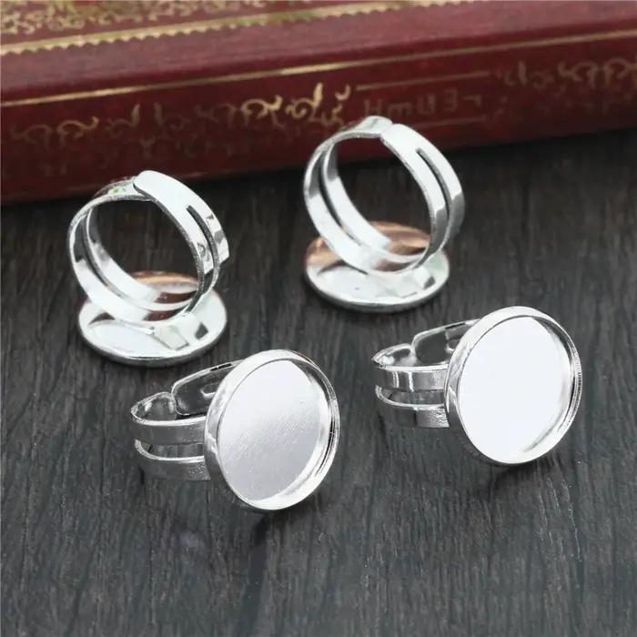 Bague enfant 12mm 10 pièces argent plaqué or Rose couleur enfants réglable anneau paramètres blanc/socle