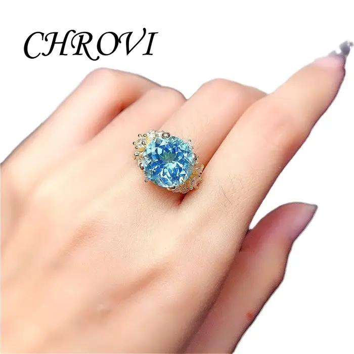 Bague pour femme en argent sterling 925 exquis, incrustée de saphir bleu ciel 18 carats, avec pierres précieuses colorées, bague simple