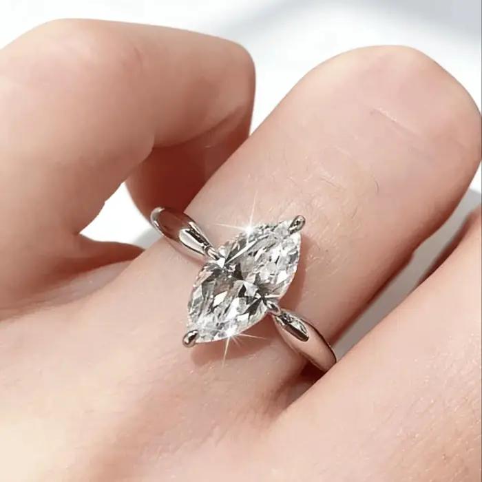 Bague de mariage pour homme et femme en argent 925 avec moissanite marquise de 2 carats, simple et décontractée, de haute qualité, bague de couple