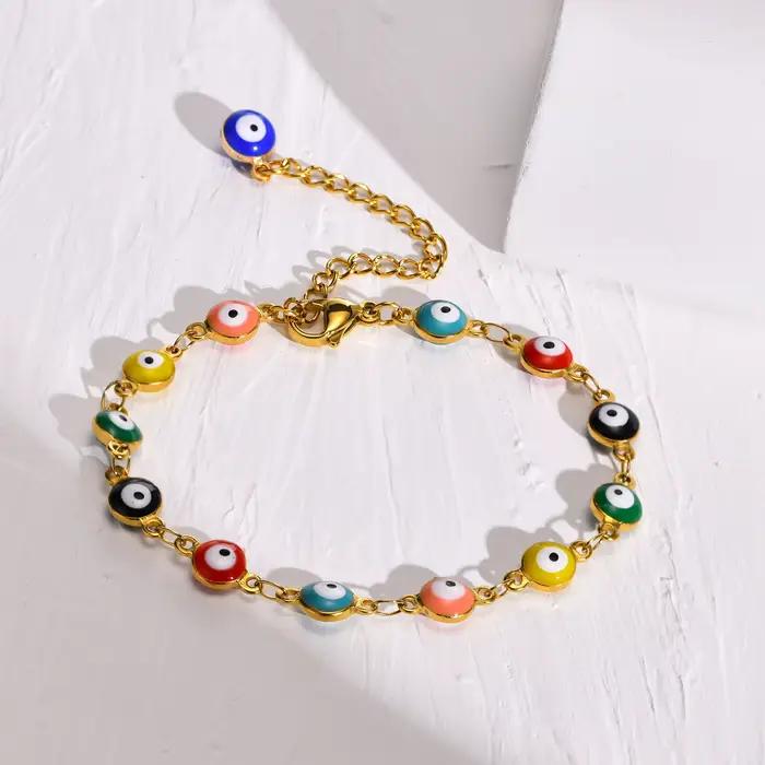 Bracelet Mauvais Œil en Acier Inoxydable, Bijoux Amulette de Protection, Lien Réglable Empilable, JO