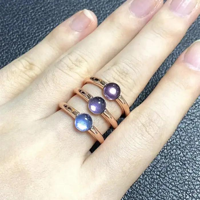 Bague Candy Style en plaqué or rose avec cristal multicolore pour femmes, alliance de mariage et bijoux de mode pour occasions spéciales