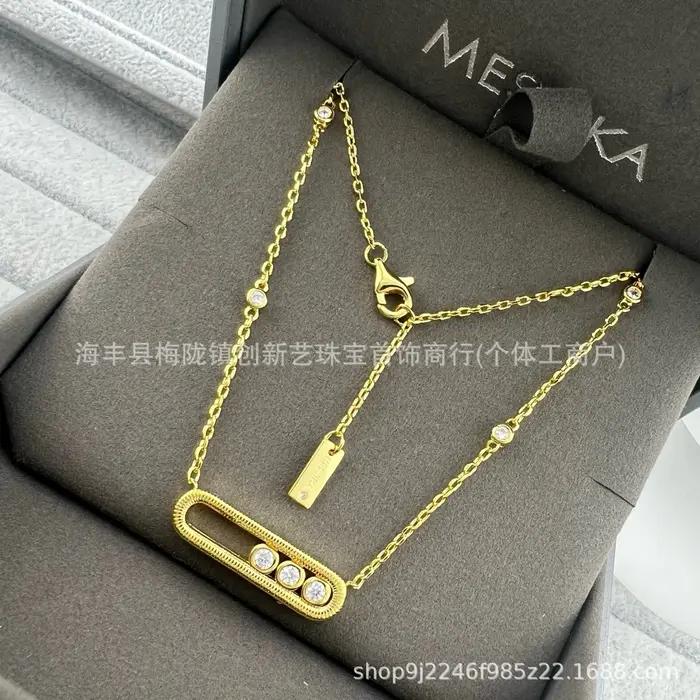Nouveau Collier Coulissant pour Femme à Trois Diamants Brossés