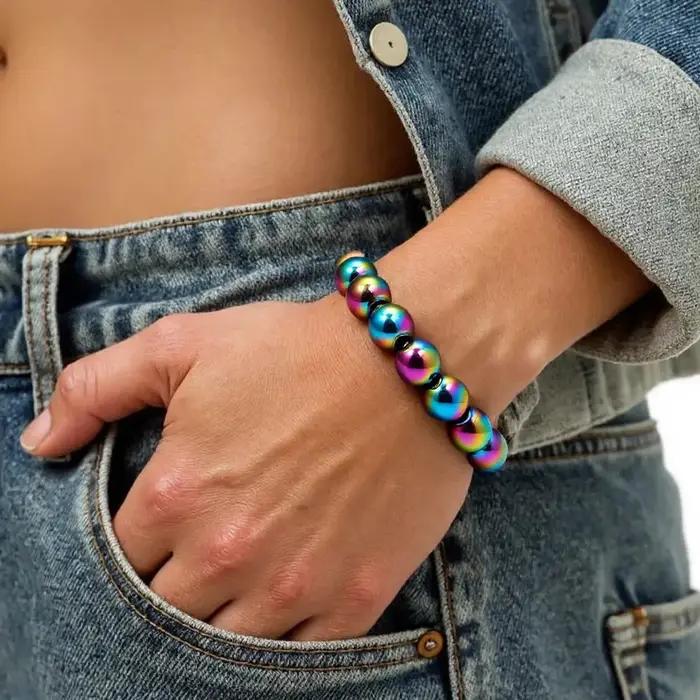 Bracelet en pierre d'énergie hématite classique pour homme et femme occasions spéciales partage amoureux cadeau d'amitié