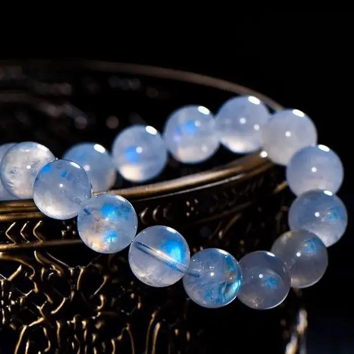 Bracelet en pierre de lune bleu clair pour femme, chaîne porte-bonheur, bracelet à brins, pierre sacrée, cadeau anniversaire, bijou spirituel, pierre de lune arc-en-ciel