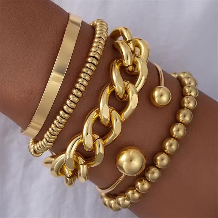 Bracelet ouvert en forme de fleur pour femmes, ensemble de bracelets empilables à maillons de couleu