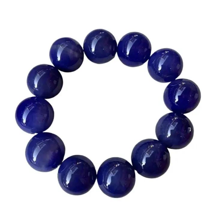 Bracelet de perles rondes en agate bleue de mer naturelle bracelet bleu foncé bijoux pour hommes et femmes élégants occasions générales