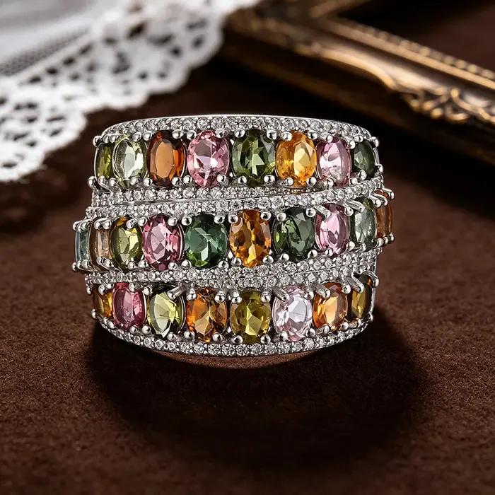 Bague en argent sterling 925 avec tourmaline naturelle pour femmes, alliance de mariage avec certificat d'évaluation, bijou pour occasions spéciales et anniversaires