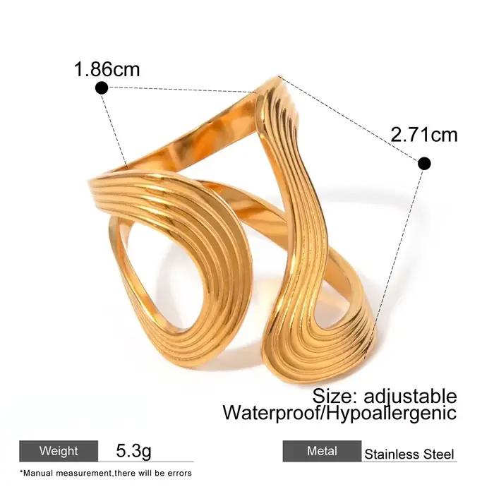 Bague en acier inoxydable plaquée or 18 carats squelette ajustable pour femme occasion spéciale design minimaliste elegant