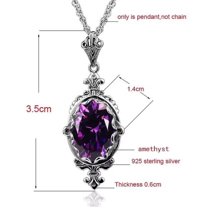 Collier Pendentif Classique pour Femmes en Argent 925 Serti d'Améthyste Cadeau de Fête d'Anniversaire Bijoux Vintage de Luxe de Qualité