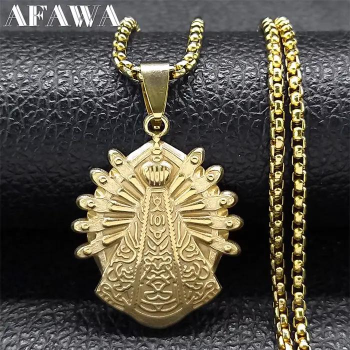 Collier de Notre-Dame d'Aparecida en acier inoxydable avec document en or pour femmes et hommes occasions spéciales mariage anniversaire cadeau de fête
