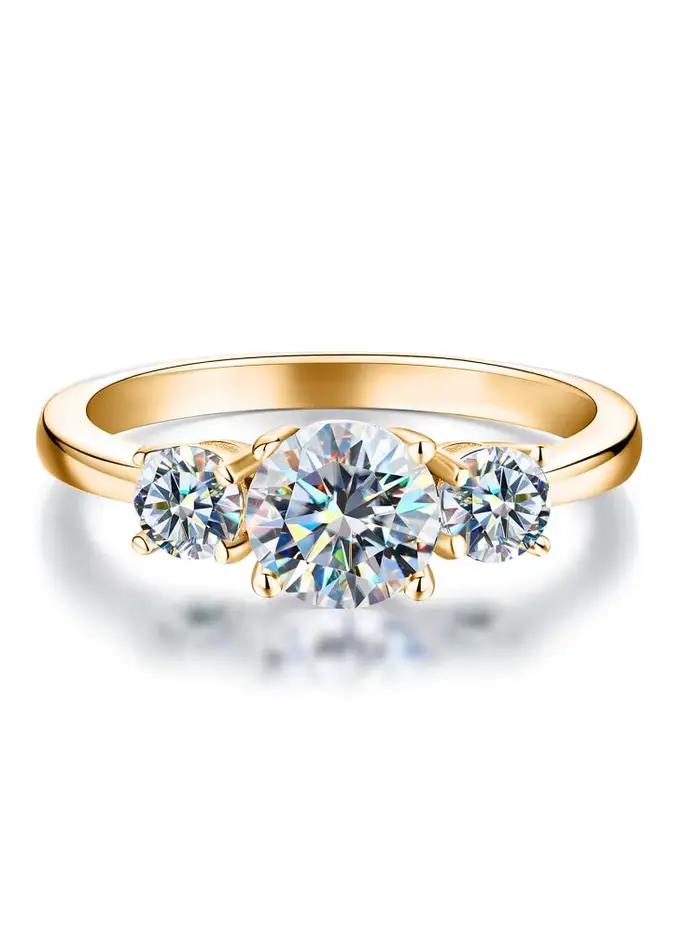 Bague en moissanite véritable 1 carat à trois pierres rondes pour femme, en argent sterling 925, haute qualité, bijoux fins de luxe pour anniversaire