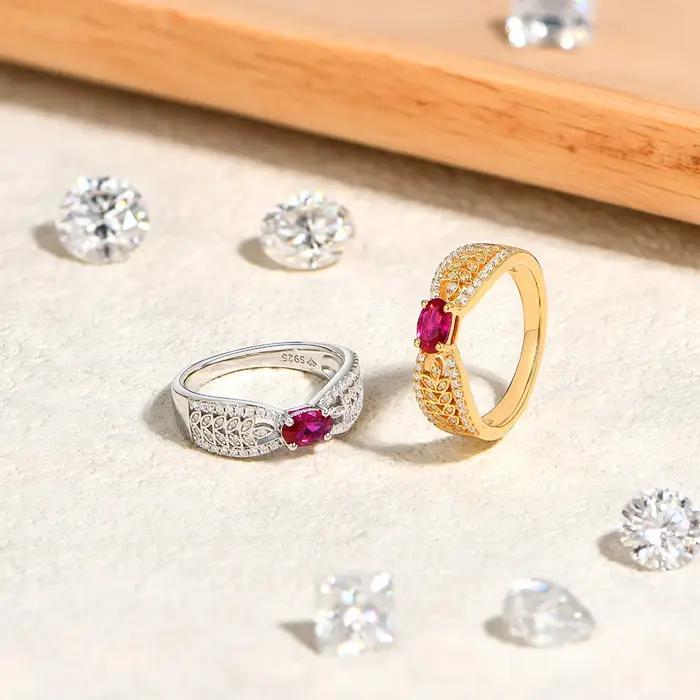ATTAGEM Vintage magnifique laboratoire rubis femmes anneaux 925 en argent Sterling synthétique Moissanite bague pour proposition fête de mariage bijoux