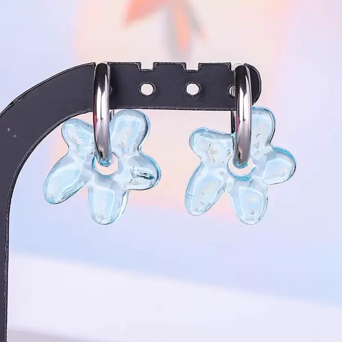 Boucles d'oreilles vintage en verre avec fleurs, plaquées or véritable, pour femmes et hommes, bijou