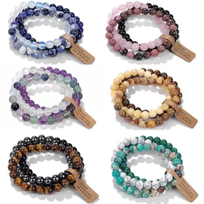 Bracelet semi-précieux pour femmes, perles de cristal en pierre naturelle, améthyste, combinaison multicouche