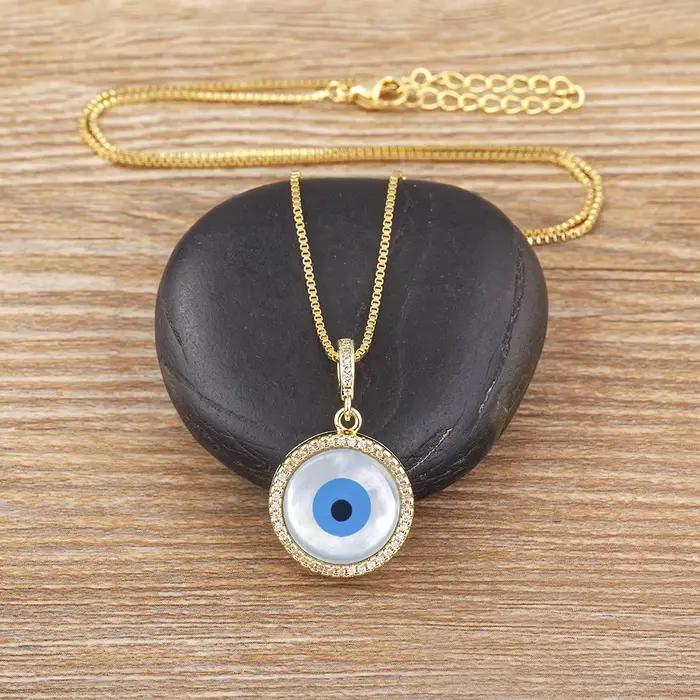 Nidin nouveauté plaqué or mauvais œil pendentif collier pour femmes Zircon bijoux clavicule chaîne tour de cou fête cadeau de mariage