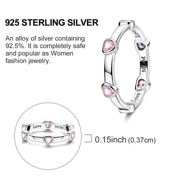 Bague originale en argent Sterling 925 avec cœur rose scintillant