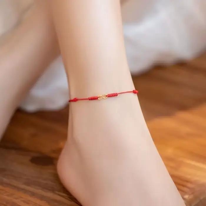 Bracelet en Corde Rouge Tressée à la Main en Alliage