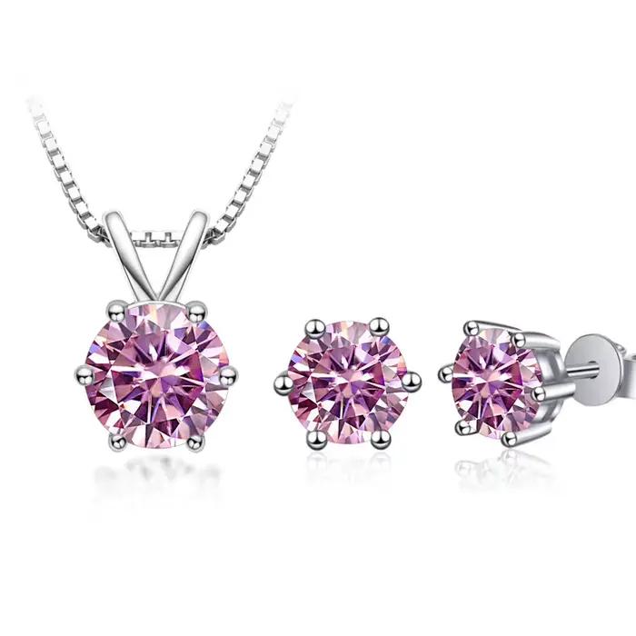 Ensemble de bijoux en argent sterling 925 avec moissanite pour femmes, colliers et boucles d'oreilles pour les occasions spéciales
