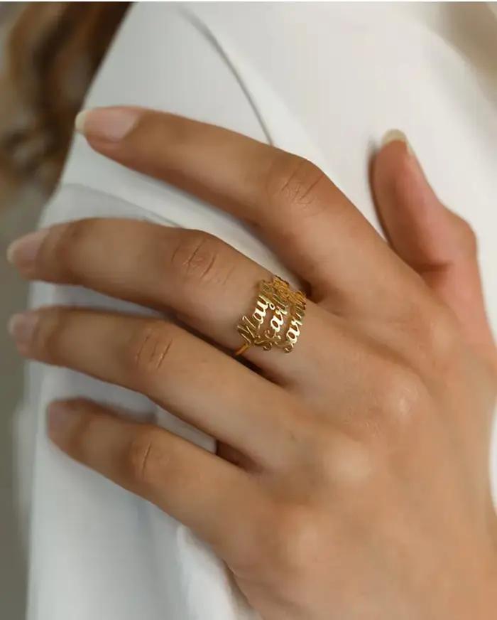 Bague personnalisable à double nom en acier inoxydable, réglable, bijoux pour couple et famille, pour hommes et femmes, cadeau personnalisé unique