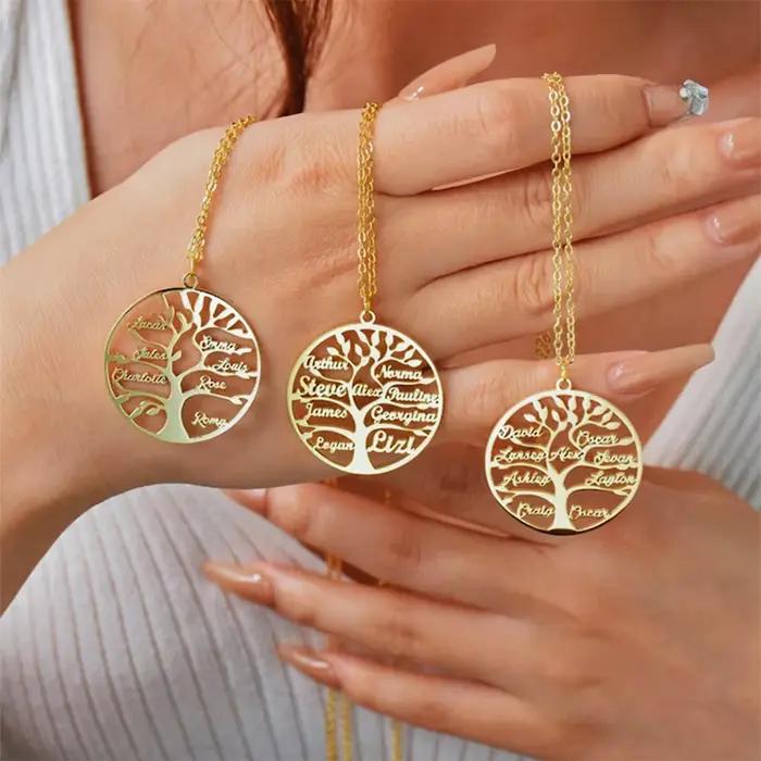 Collier personnalisé avec nom d'arbre de vie pour femmes, personnalisé, mère, enfants, membre de la