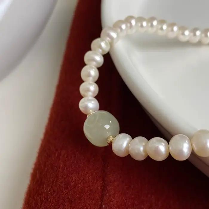 Collier 100% naturel brillant en perles d'eau douce et pierre de Jade néphrite, rempli d'or 14K, bijoux pour femmes, chaînes courtes, cadeaux