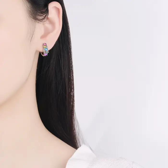 Boucles d'oreilles en argent Sterling 925 incrustées de zircons colorés pour femmes occasions spéciales anniversaire engagement fête mariage bal