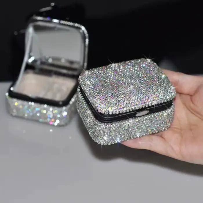 Mini Boîte à Bijoux Scintillante Avec Miroir Luxe Mallette De Rangement Colliers En Strass Diamant Pour Femme Occasions Spéciales