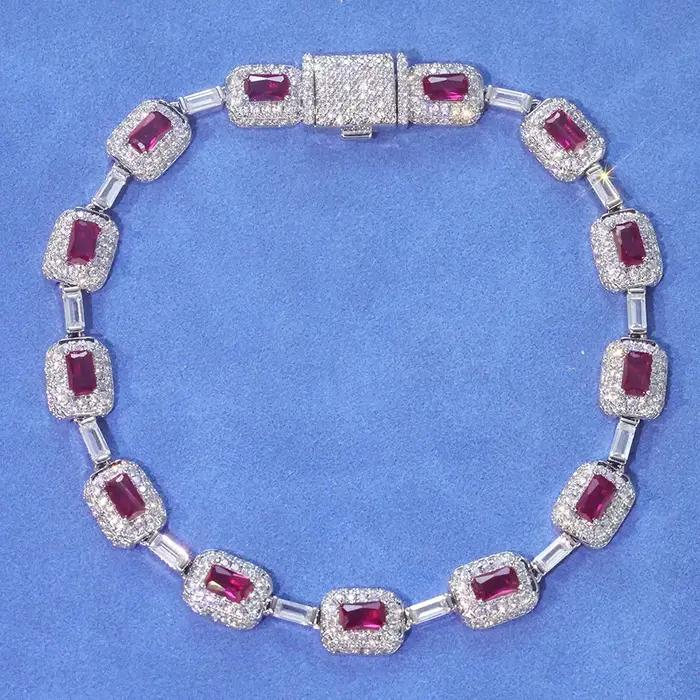 Bracelet Hip Hop 7MM en pierres précieuses rouges pour femmes