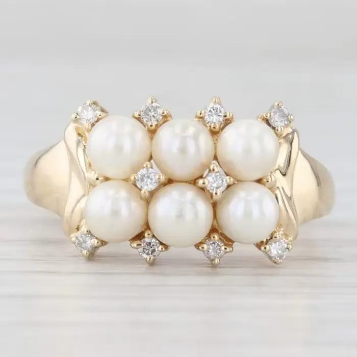 Bague classique pour femme avec imitation de perles incrustées, couleur or élégante, géométrique, pour tous les jours, bijoux de fête, cadeau d'anniversaire
