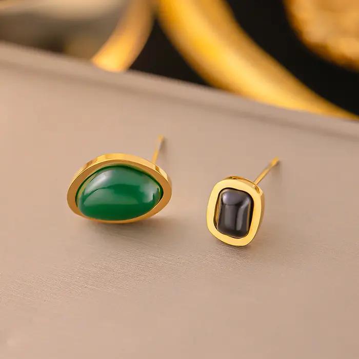 Collier à double pendentif en pierre précieuse émeraude et noire pour femmes