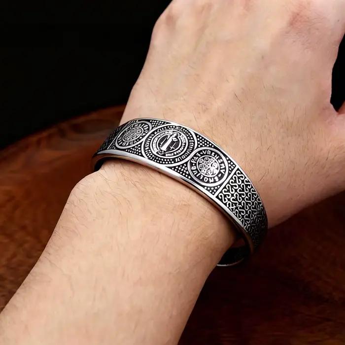 Bracelet de protection Saint Benoît en acier inoxydable 316L, amulette religieuse vintage pour hommes et femmes, bijoux cadeaux, dropshipping
