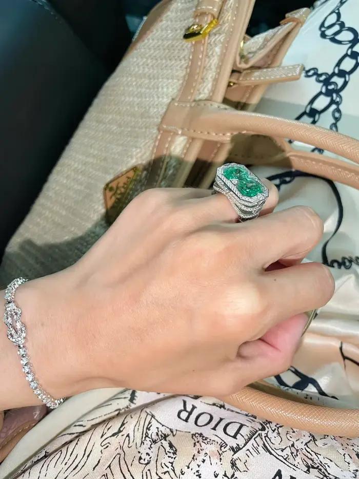 Bellux S925 argent plaqué or gemme synthétique Paraiba carré grand Carat diamant bague Fine bijoux Style