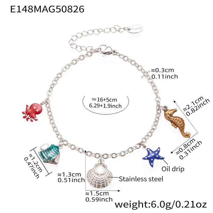 Bracelet à breloques océan pour femmes, chaîne en acier inoxydable, étanche, ne ternit pas, plaqué o