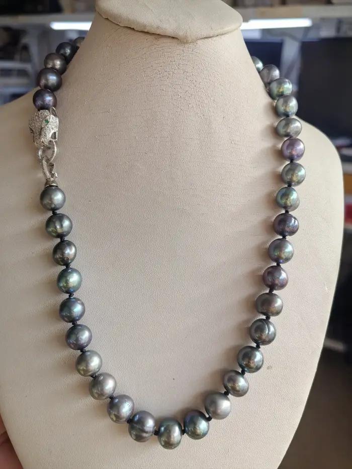 Long baroque AAAA + 11-12mm eau de mer naturelle tahitienne noir bleu collier de perles 925s 36 pouces 18