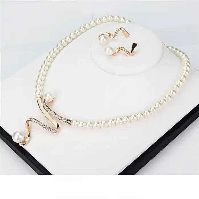 3 pièces/ensemble femmes mariée élégante fête de mariage perle strass collier boucles d'oreilles ensemble de bijoux nouvelle mode