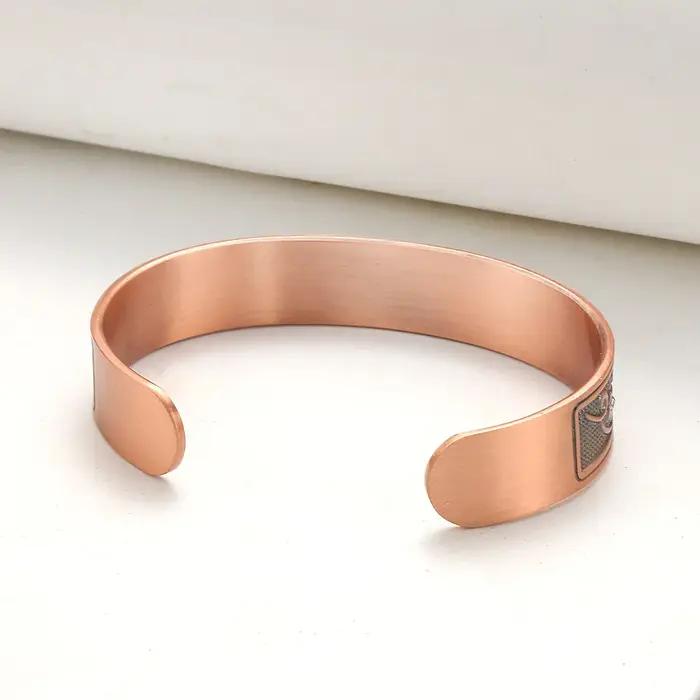 Bracelet Manchette Vintage en Cuivre Pur Motif Floral Plaqué Argent Implantation Thérapie Magnétique Pour Femmes Occasions Spéciales