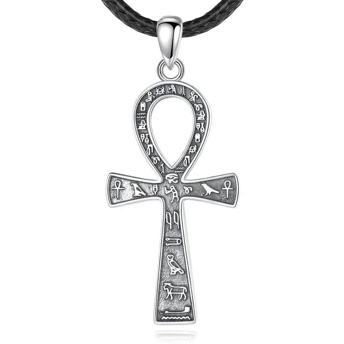Eudora 925 argent Sterling ancien égyptien Ankh croix collier pour femmes homme Fine motard amulette pendentif personnalité bijoux cadeau